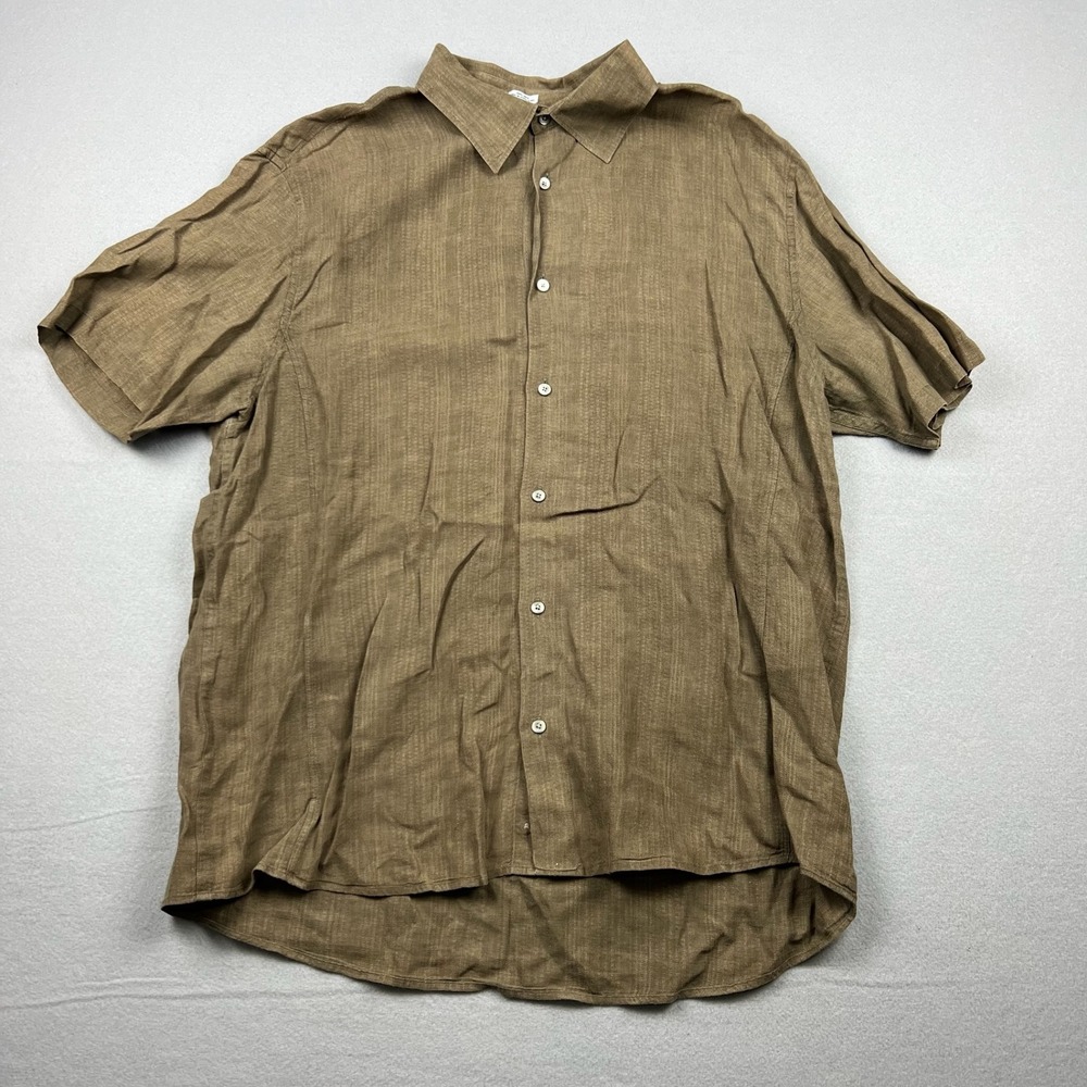Calvin Klein Men XL Brown Earth 100% Linen Modern Fit Textured Button Up Shirt